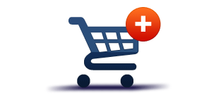 shopping cart icon with a + sign on it