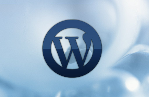 WordPress logo on a bluish dreamy background.
